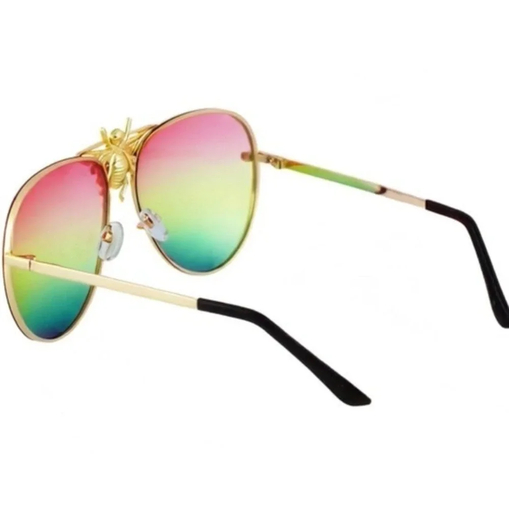 Men Sunglasses Rainbow Lens Gold Frame Fashion Statement Sun Glasses Hip Hop New